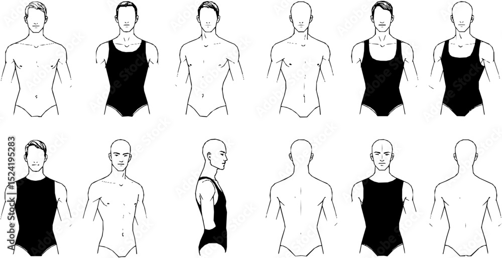 Fashion figure ten heads design template croquis wearing bodice
