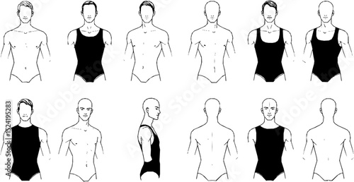 Fashion figure ten heads design template croquis wearing bodice
