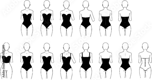 Fashion figure ten heads design template croquis wearing bodice
