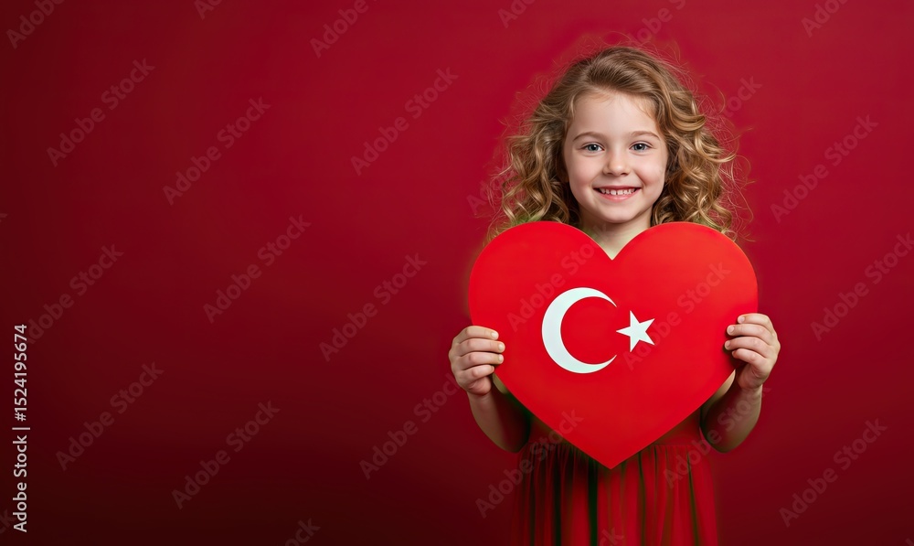 Young girl in the hands of the heart in the hands of the Turkish flag on the stage - Türkiye Flag Young girl in the hands of the heart in the hands of the Turkish flag on the stage - Türkiye Flag