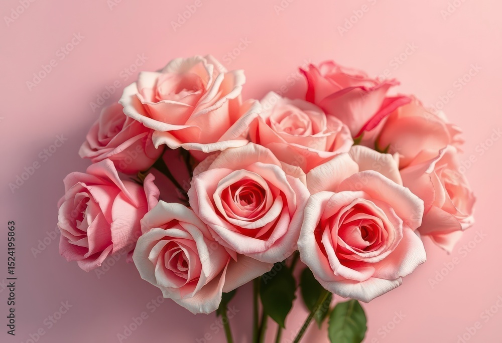 A Delicate Bouquet of Pastel Pink Roses on a Soft Pink Background, Perfect for Romantic Occasions and Elegant Designs A Delicate Bouquet of Pastel Pink Roses on a Soft Pink Background, Perfect for Romantic Occasions and Elegant Designs