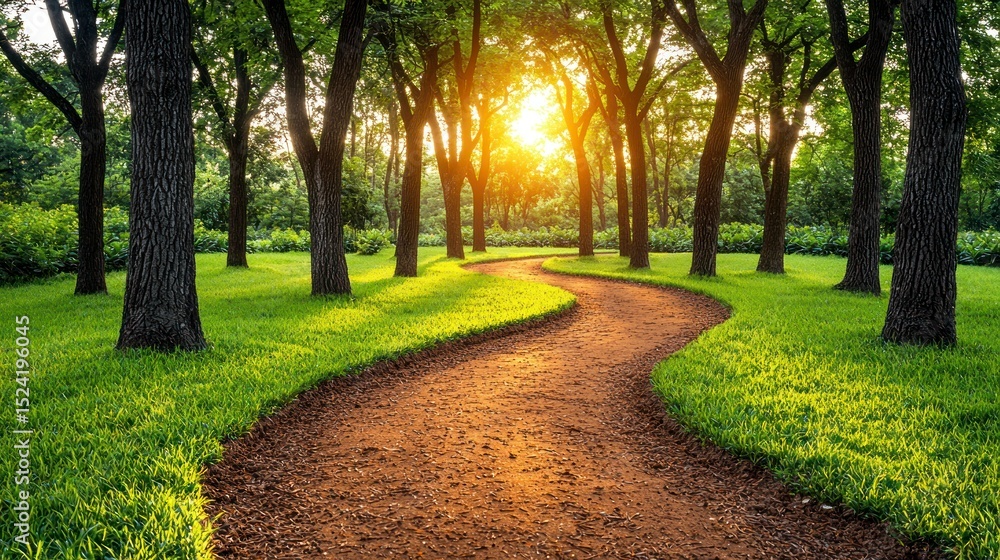 Obraz premium Winding path thru sun-dappled woods