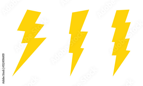Flash thunder power icon set, flash lightning bolt icon with thunder bolt. Different flash icon symbol set.
