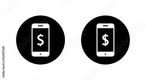 Dollar on mobile phone screen icon on black circle. USD on cellphone sign symbol