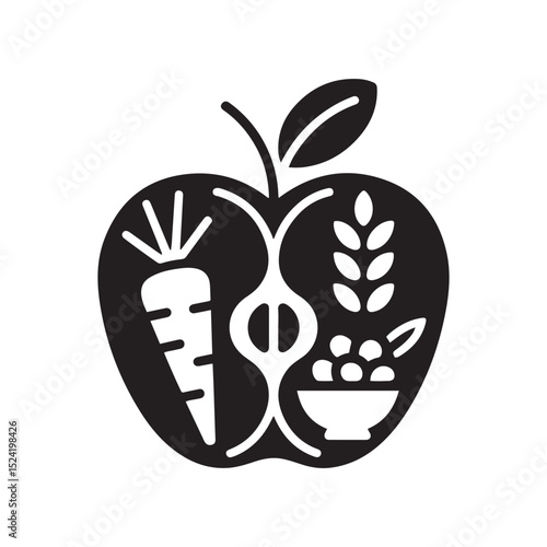 Diet plan icon. Vector black silhouette. with white background