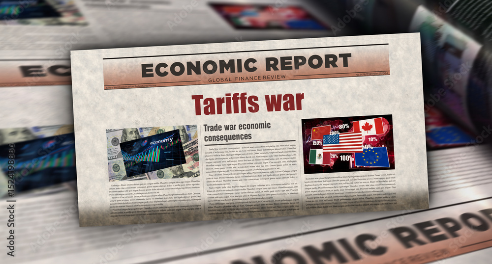 Obraz premium Tariffs war newspaper printing media