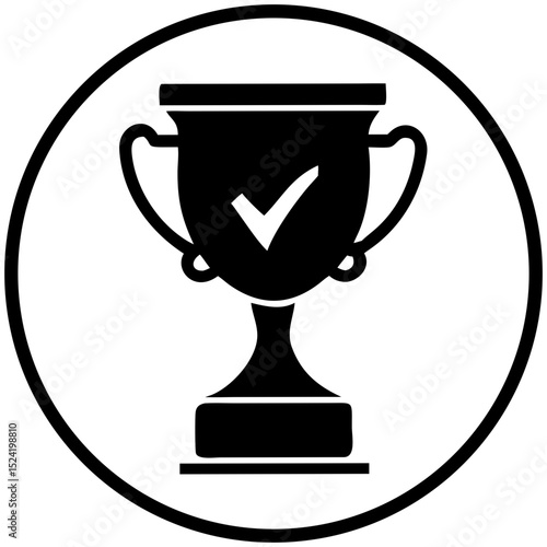 Simple trophy icon with checkmark representing achievement concept  