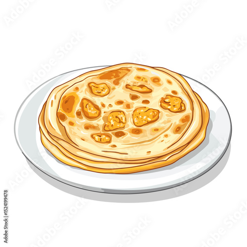 Layered Indian Paratha Flatbreads on White Plate