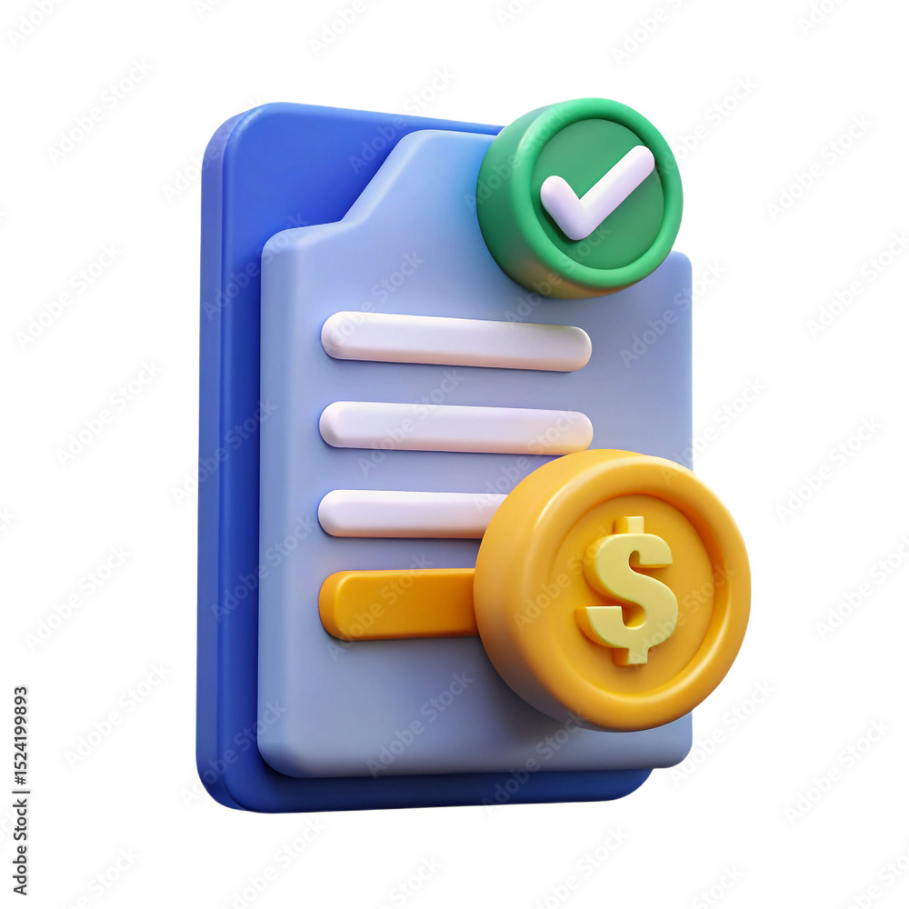 Approved Payment Document Icon 3D Render Business Finance App UI Design Approved Payment Document Icon 3D Render Business Finance App UI Design
