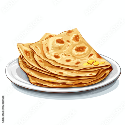 Layered Indian Paratha Flatbreads on White Plate