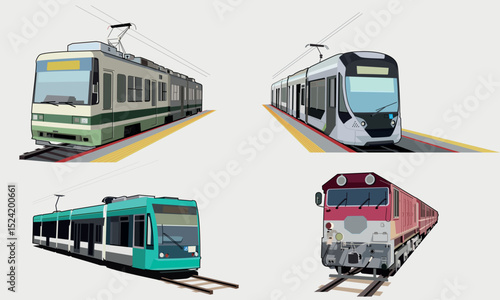 Set of Modern and Vintage Trains Vector Illustration