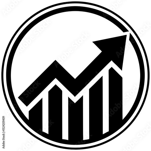 Black and white icon of upward trending arrow symbolizing growth  