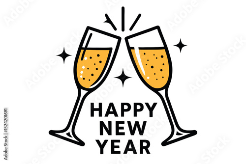 Happy New Year Champagne Toast Illustration