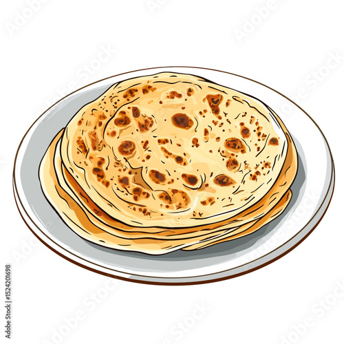 Layered Indian Paratha Flatbreads on White Plate