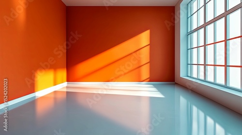 Sunlight streams into a corner room painted vibrant orange.