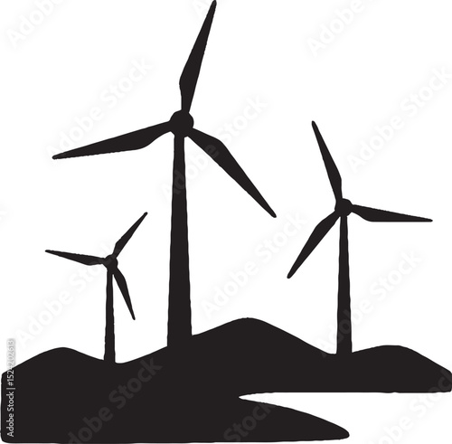 Silhouetted wind turbines on rolling hills representing renewable energy sustainable power and eco friendly solutions for future generations