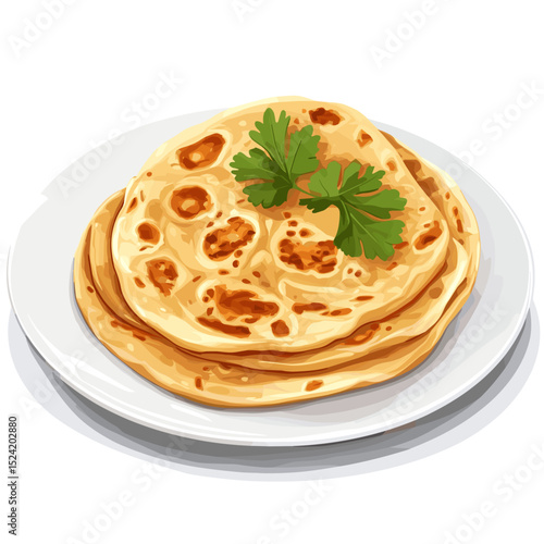 Layered Indian Paratha Flatbreads on White Plate