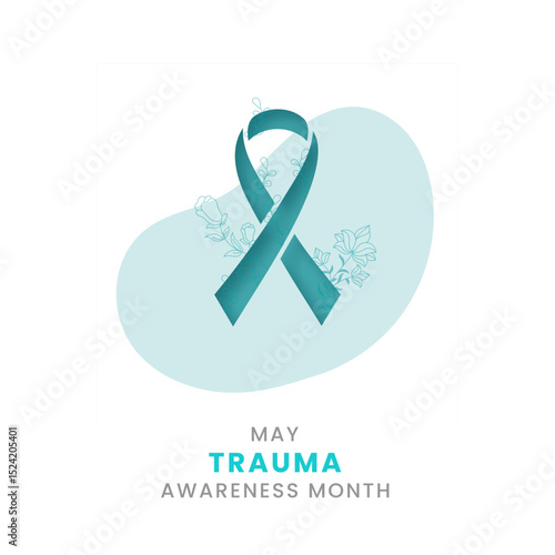 Teal ribbon with white background awareness graphic for Trauma Awareness Month.