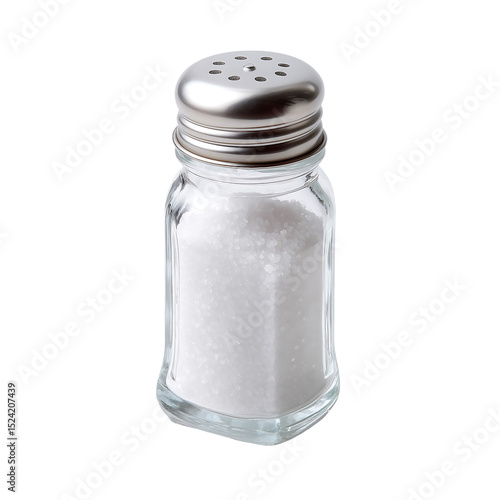 Glass salt shaker filled with salt isolated