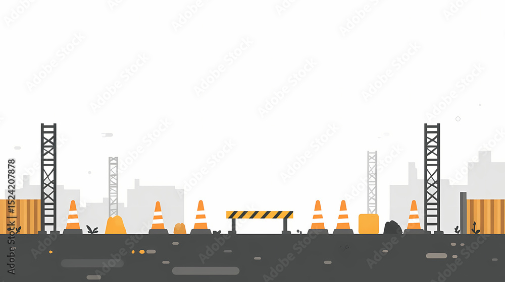 Obraz premium Clean Flat Design Construction Site Vector Background Building Development Infrastructure Project Urban Landscape Architecture Progress Modern Cityscape Construction Industry 