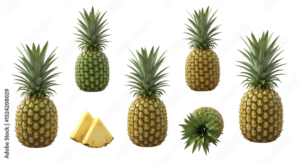 Explore Pineapples: Juicy Fruit, Slices, Transparent Background Explore Pineapples: Juicy Fruit, Slices, Transparent Background