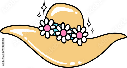 Cute Summer Hat with Daisy Illustration