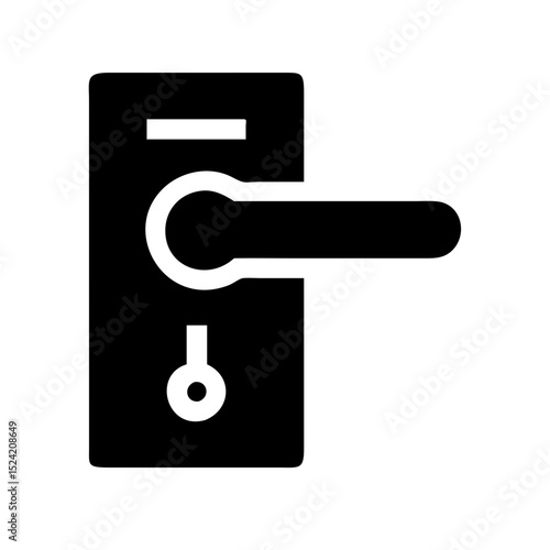 Black and white icon of a modern door handle with keyhole