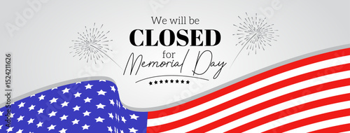 We will be closed for Memorial Day banner design | Business closure social media announcement template | Holiday notice post layout