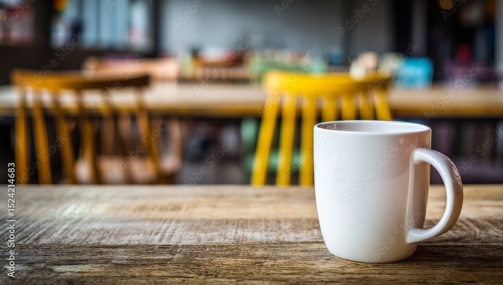 Aromatic Coffee Break White Mug on Rustic Wooden Table in Cozy Cafe Setting Aromatic Coffee Break White Mug on Rustic Wooden Table in Cozy Cafe Setting