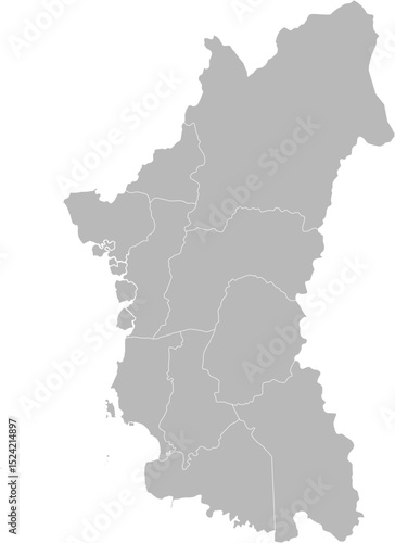 Perak, Malaysia – administrative vector map with level 2 district boundaries (Web Mercator projection, PPT-compatible & fully editable)