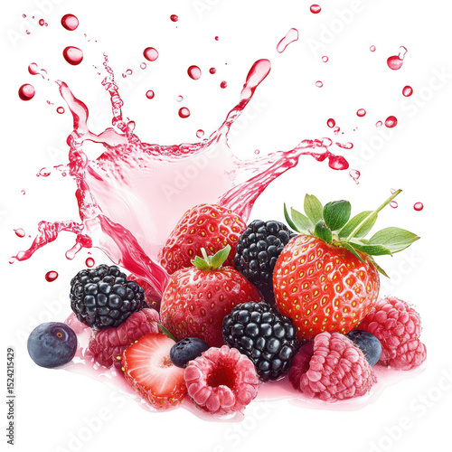 Wallpaper Mural Mixed berries splashing in pink juice isolated on transparent background Torontodigital.ca