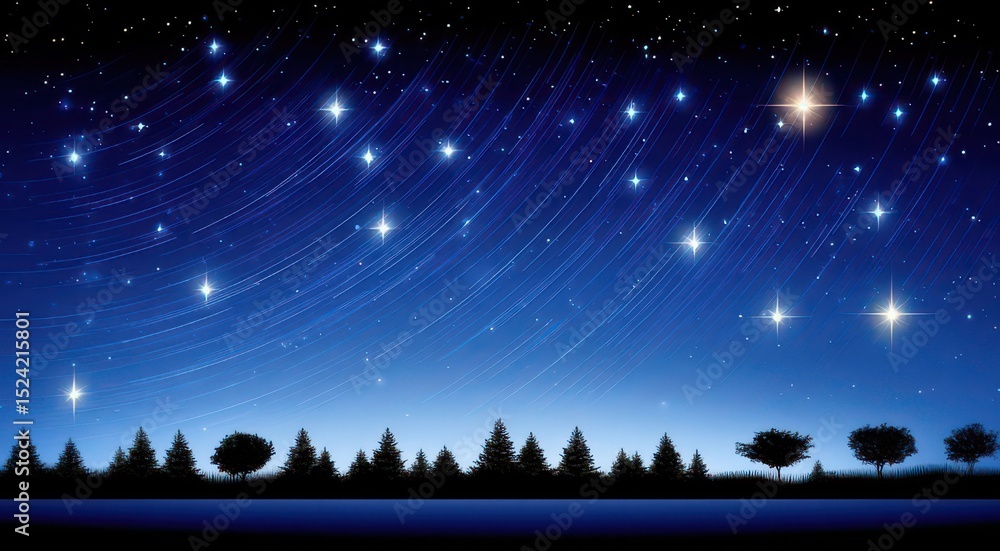 Serene Night Sky with Stars and Silhouetted Trees Serene Night Sky with Stars and Silhouetted Trees