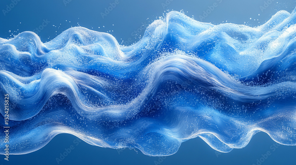 Obraz premium Blue fluid wave splash with particles on blue backdrop