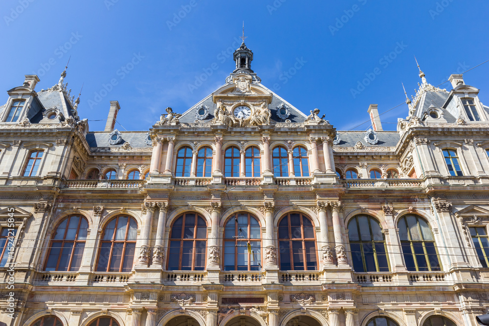 Fototapeta premium Front facade of the historic Palais du Commerce building in Lyon, France