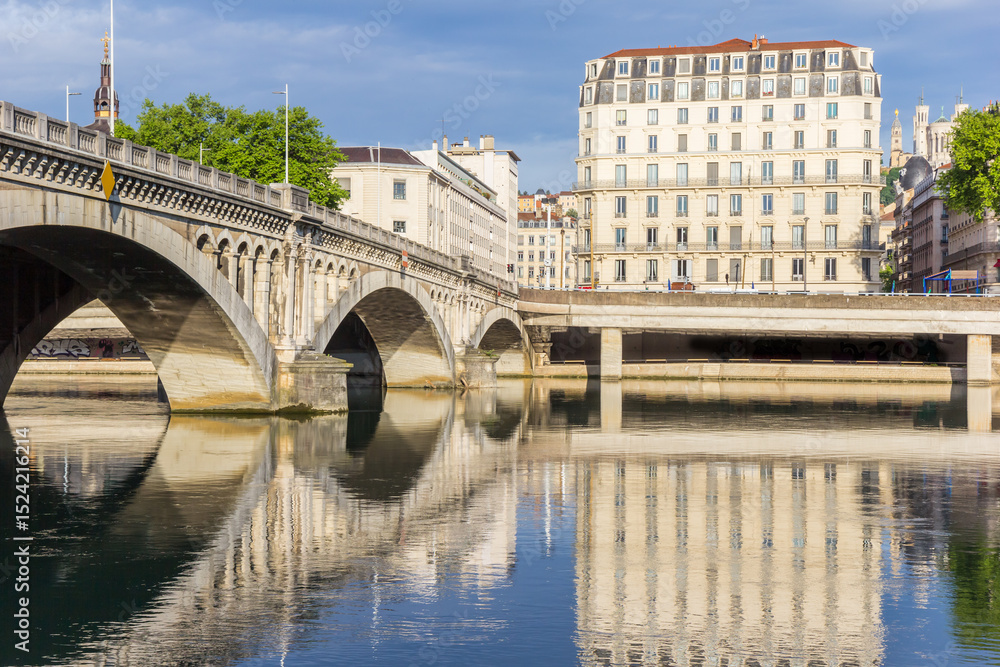 Naklejka premium Wilson bridge over the Rhone river in Lyon, France