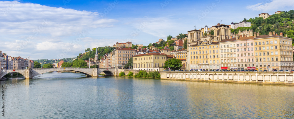 Fototapeta premium Panorama of the Saone river and view over the old town of Lyon, France