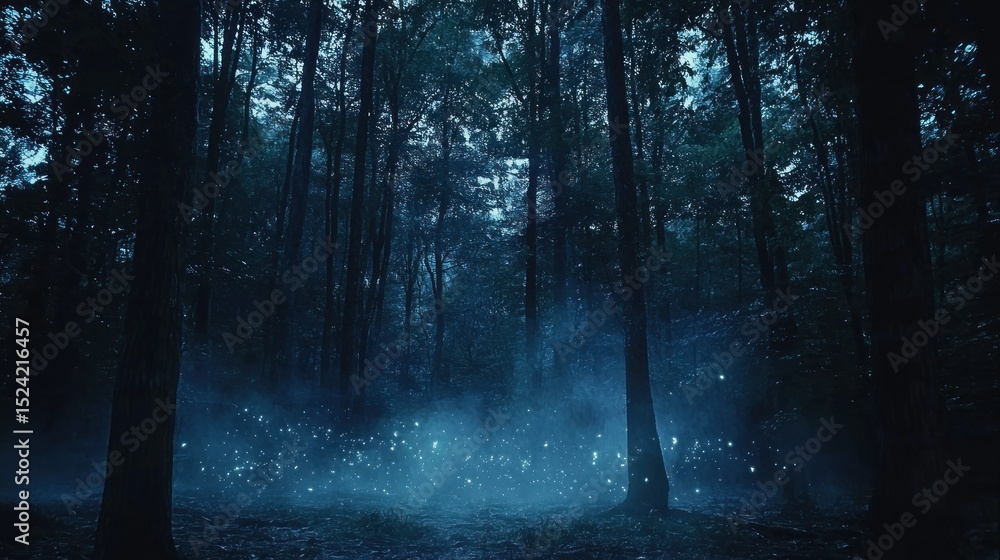 Fototapeta premium Mystical night forest filled with bioluminescent creatures