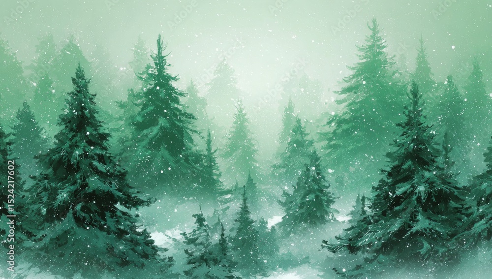 Fototapeta premium Enchanted Winter Forest A Serene Painting of Snow-Covered Pines