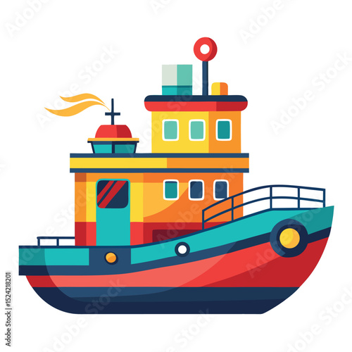 Fishing boat vector illustration in the sea, a nautical vessel for transport