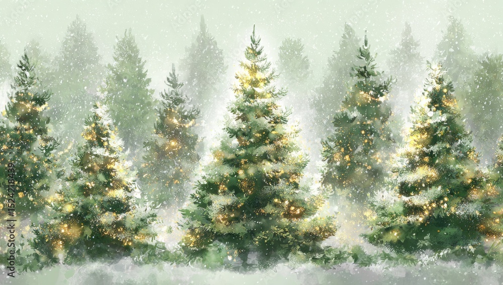 Obraz premium Enchanted Winter Forest Christmas Trees Glimmering in the Snow