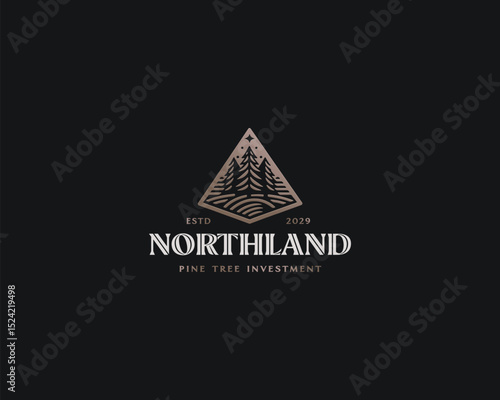 Vintage classic Pine Woodland, Evergreen, Spruce, Cedar tree logo template for business company