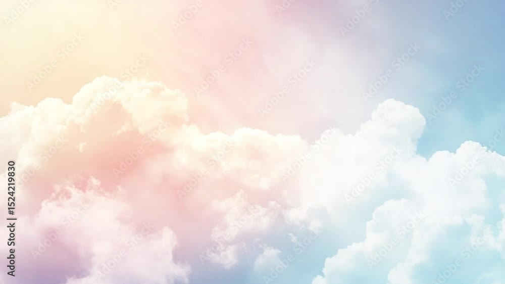 Pastel Sky Dreamscape: Fluffy Clouds Shifting in a Gentle, Colorful Atmosphere Pastel Sky Dreamscape: Fluffy Clouds Shifting in a Gentle, Colorful Atmosphere