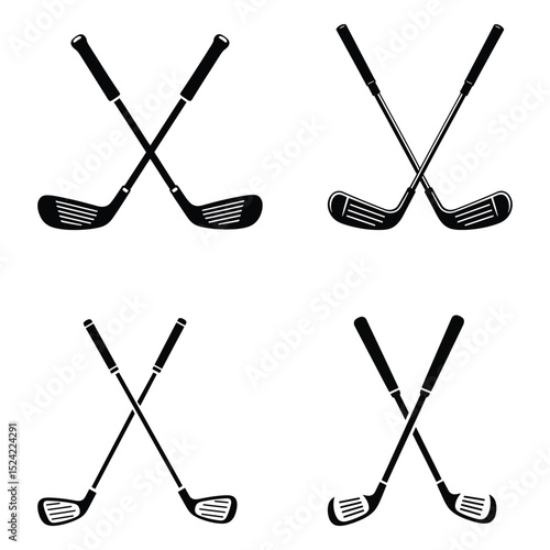Set of Black Crossed Golf Clubs Icons – Vector Silhouette Style