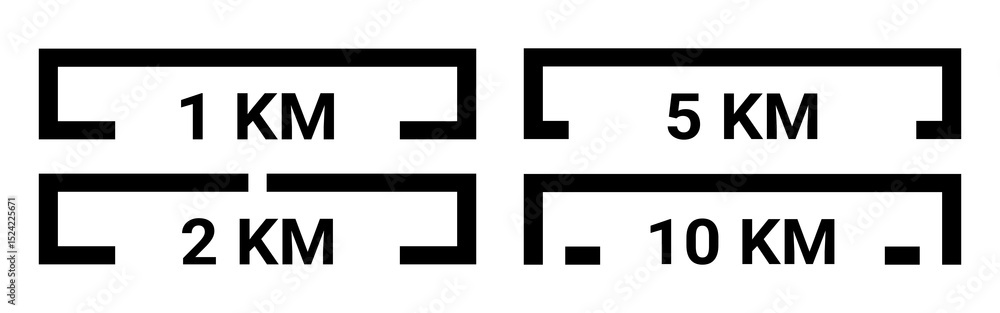 Obraz premium Black kilometer scale bar for map set