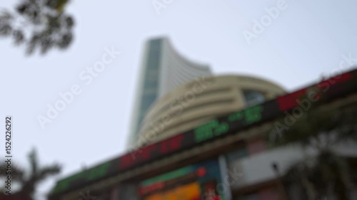 Bokeh view of Bombay Stock Exchange building in Mumbai, India. Blurred background footage.