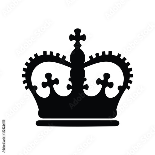 Classic royal crown silhouette in black and white illustrating royalty and prestige