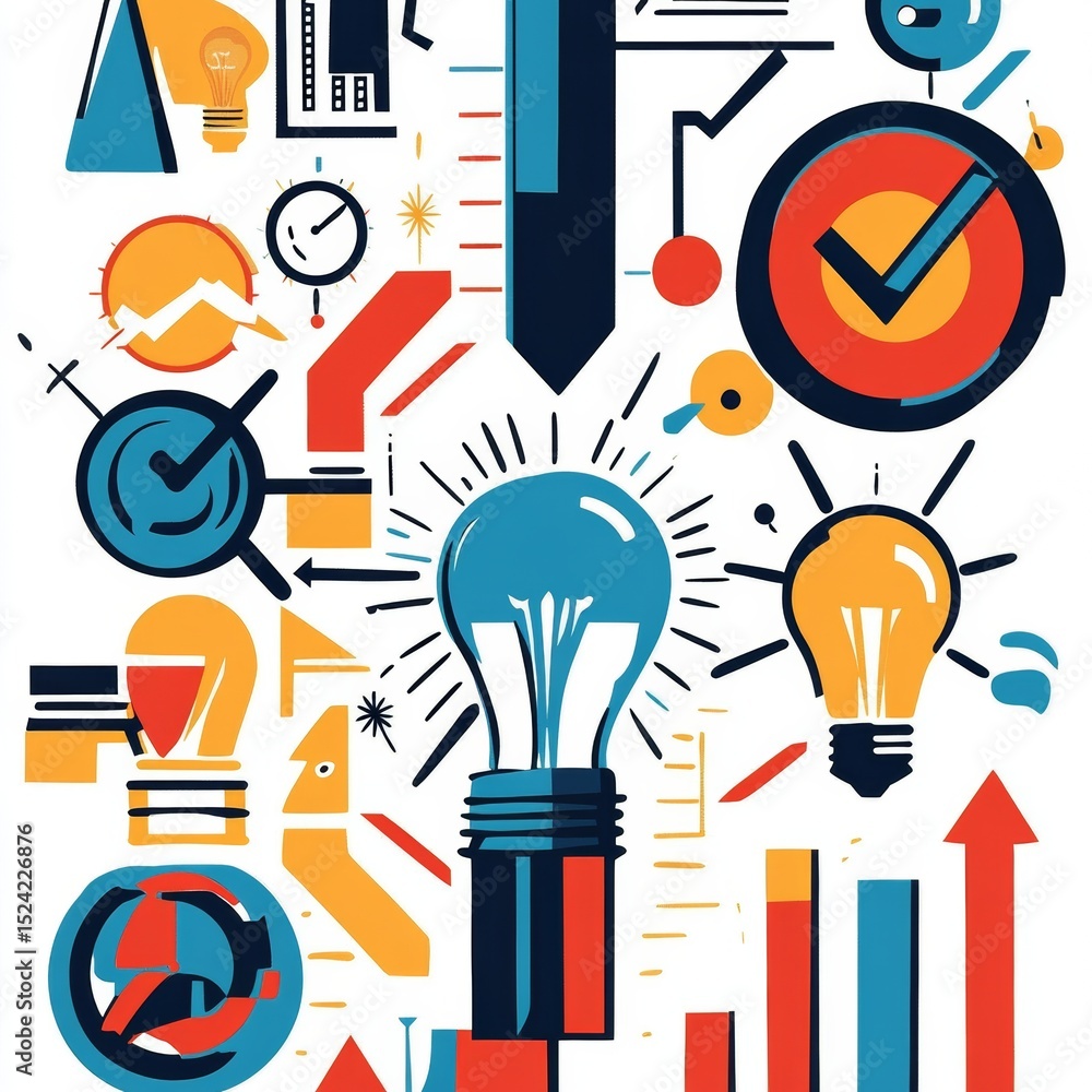 Modern Business Concepts and Growth Symbols in Colorful Design Modern Business Concepts and Growth Symbols in Colorful Design