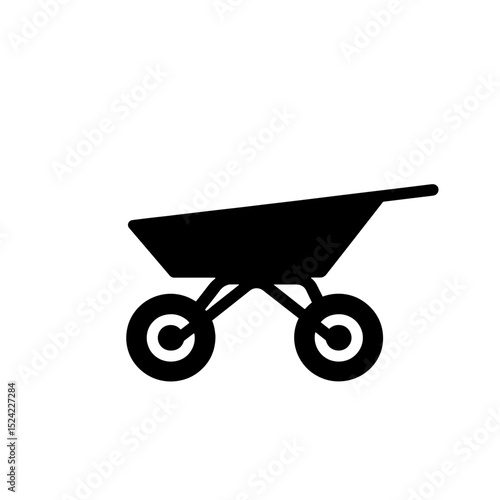 Black and white silhouette of a wheelbarrow for gardening and construction