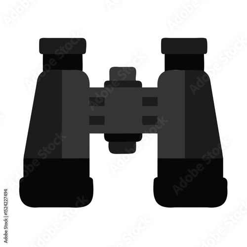 Illustration of a pair of dark gray binoculars with a central focus adjustment knob on transparent background