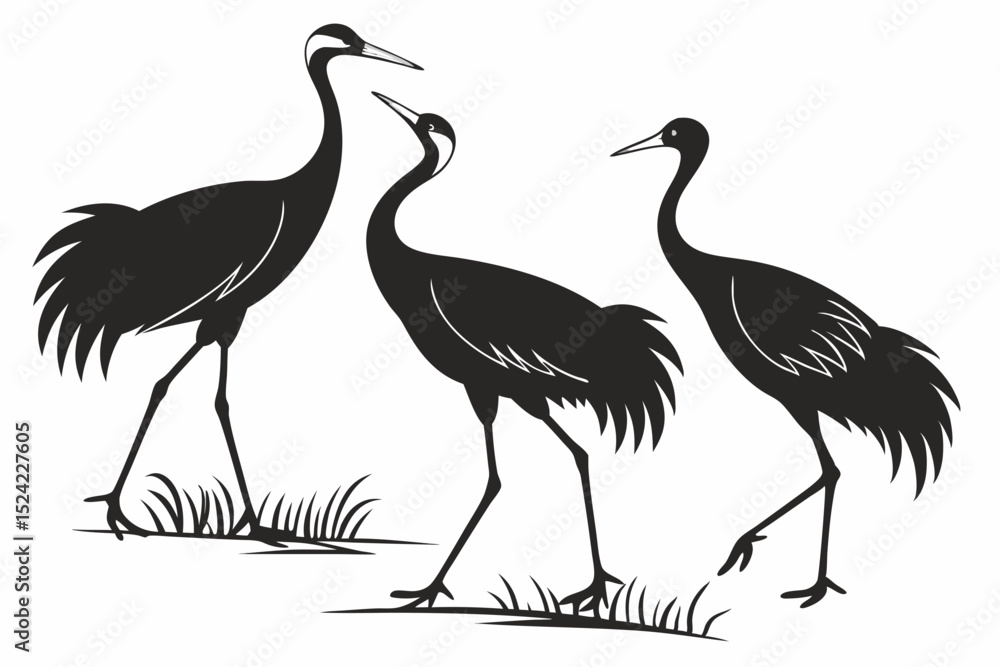 Obraz premium cranes bird sihouette black vector bundle